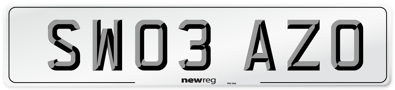 SW03 AZO Number Plate from New Reg